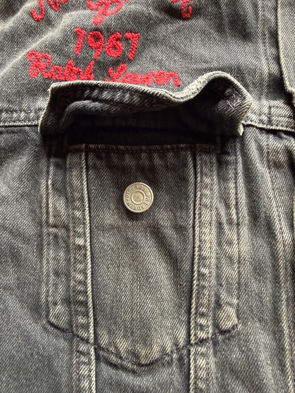 Polo Ralph Lauren RL Varsity Football Bulldog Denim Jacket L - Picture 14 of 16